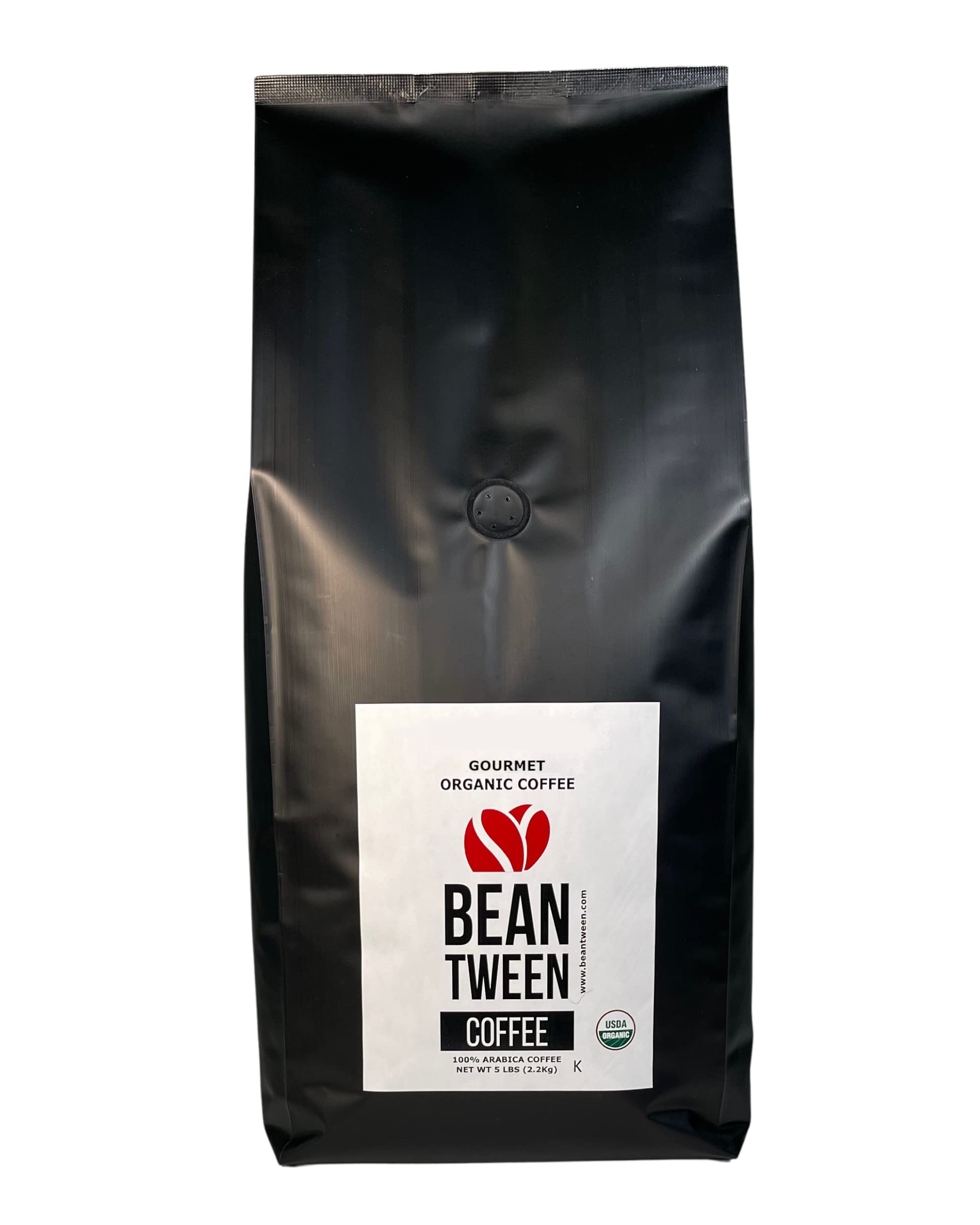 Beantween Coffee: Premium Organic DARK ROAST Whole Bean (5 lb) of 100% Arabica Coffee - Low Acid, MOLD-FREE, Certified Organic, Kosher, Single Origin