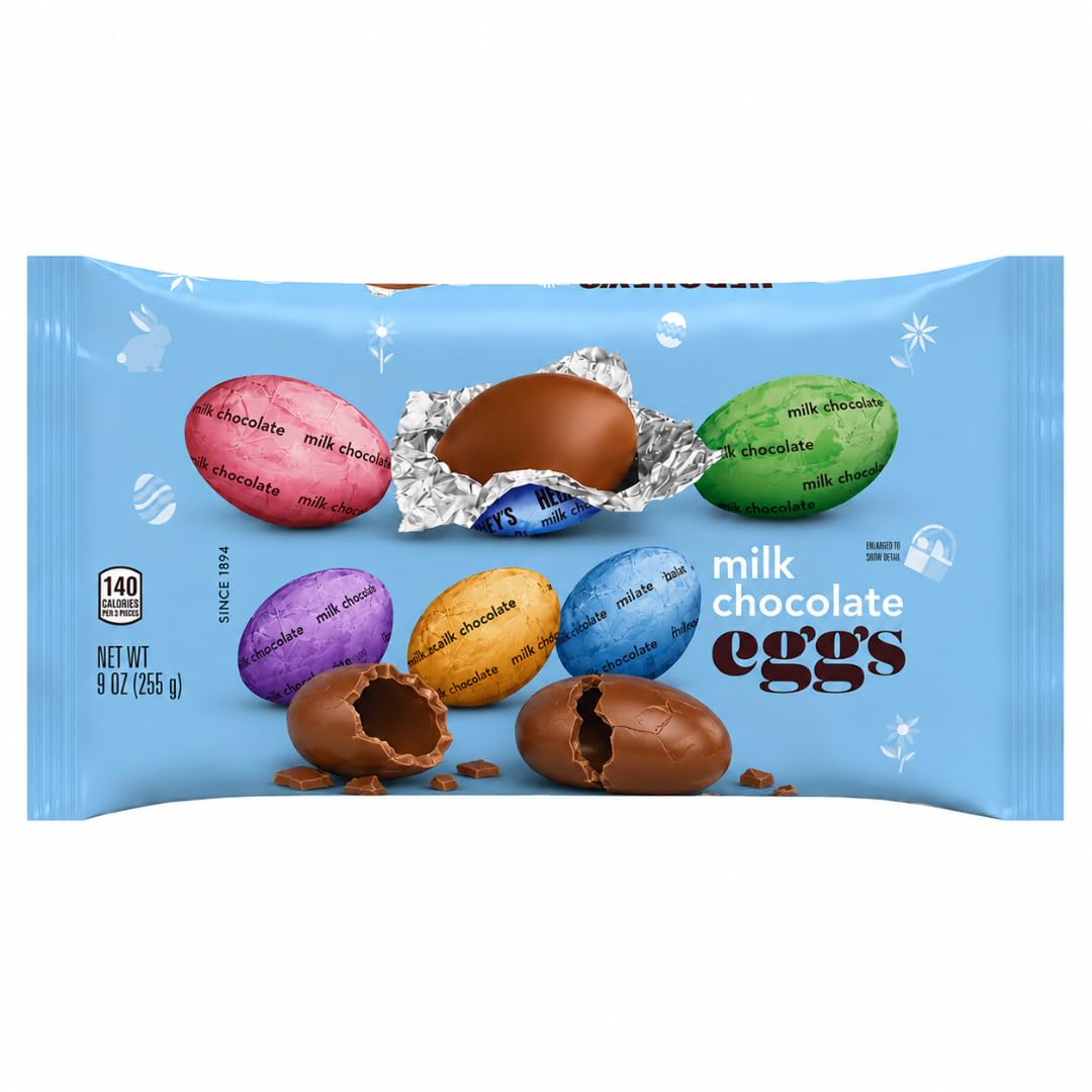 Hers,heysMilk Chocolate Eggs Candy 45 pcs (9 Oz) Bag Individually Wrapped Chocolate Egg Candy Bowls Party Favors Egg Hunts