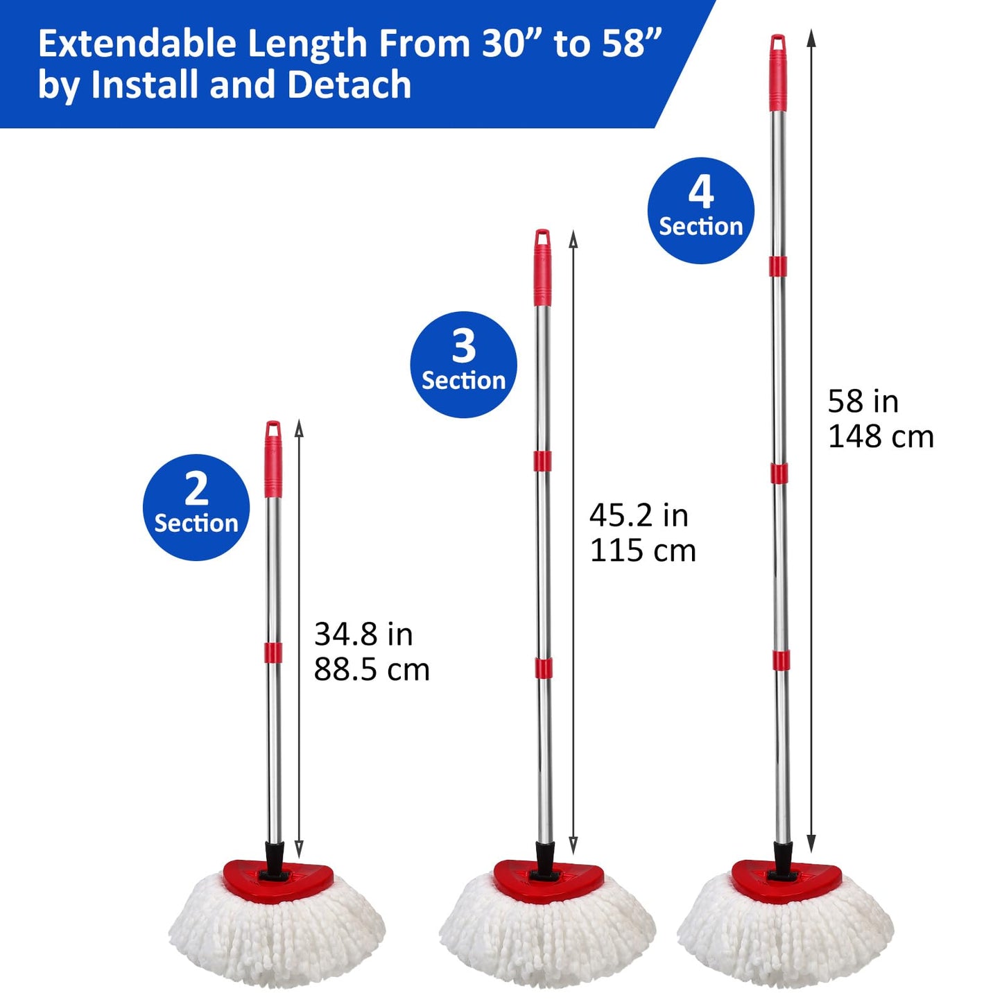 Ashsajkd Spin Mop Replacement Handle, 30-58 inch Handle/Stick Compatible for Oceda EasyWring 1 Tank System and RinseClean 2 Tank, American Threaded