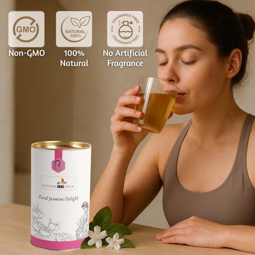 Blossom & Brew Floral Jasmine Delight Darjeeling Green Tea with Pure Jasmine Buds(2.46oz) - Aromatic Whole Leaf Blend from India - Floral Flavor, Low