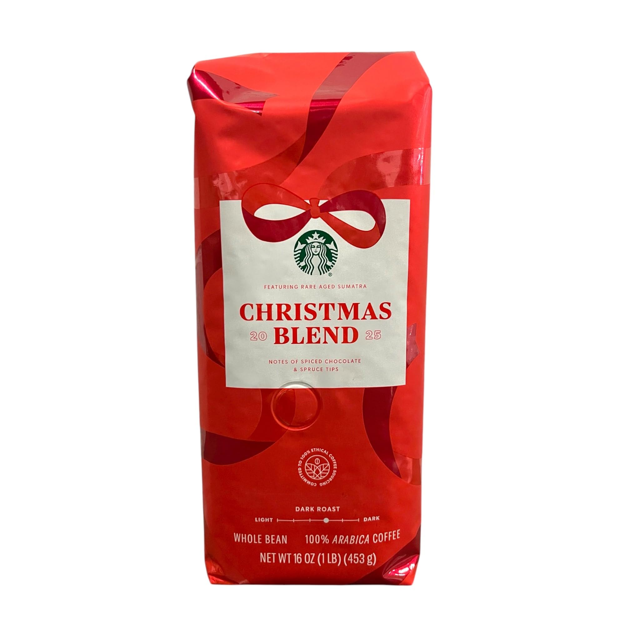 Starbucks Christmas Blend Whole Bean Coffee 16oz, Dark Roast 100% Arabica, Rich Spiced Chocolate & Spruce Notes, Limited Holiday Edition, Bold