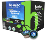 beaniac Organic Kickstarter Colombian, Medium Light Roast, Single Serve Compostable K Cup Coffee Pods, Organic Arabica Coffee, Keurig Brewer