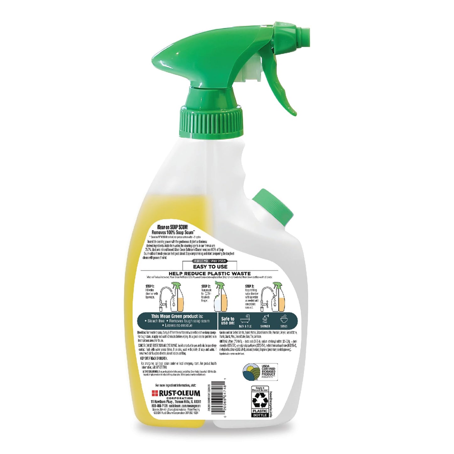 Mean Green Refillable Ultra Powered Bathroom Cleaner Concentrate, Tropical Breeze, 14.3 fl oz - Plant & Mineral Based, Removes 100% of Soap Scum