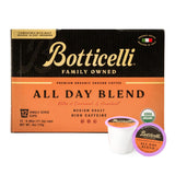 Botticelli USDA Organic All Day Blend Medium Roast Single Serve Coffee Pods, High Caffeine, Compatible with Most K-Cup Brewers, 12 Count, Notes