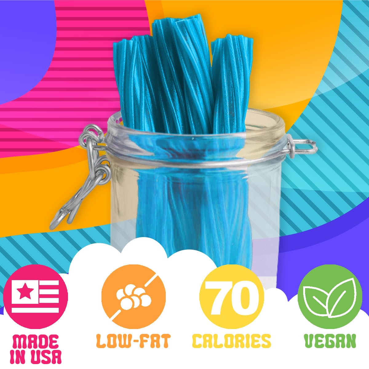 Amish Good Gourmet Licorice Twist Candy - Premium Sweet & Chewy Treat, Blue Raspberry Jumbo Licorice Twist Perfect Snack Under 100 Calories (2 Pack)