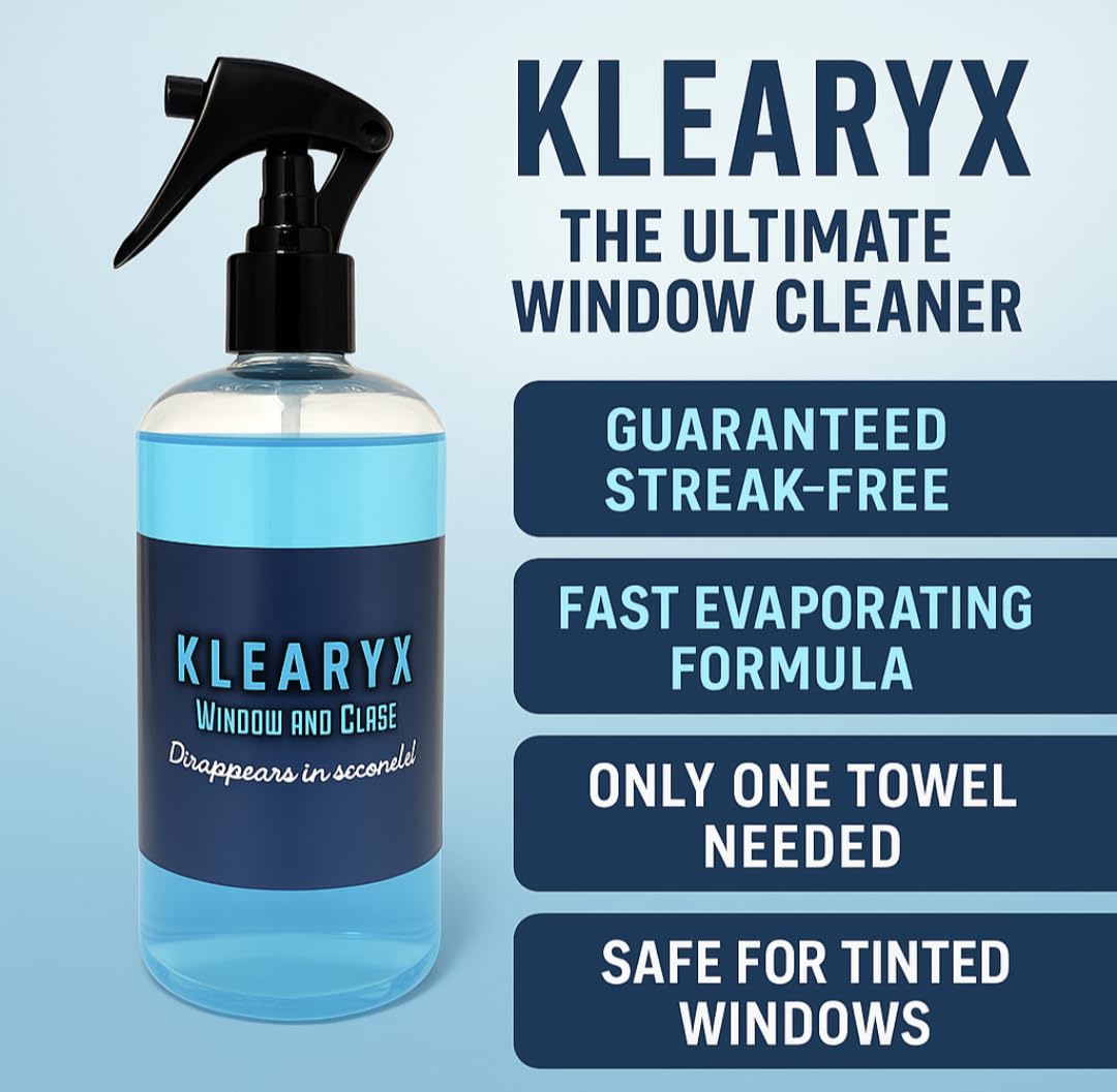 Klearyx Streak-Free Window & Glass Cleaner - Fast Evaporating, Ammonia-Free, Tint-Safe | Professional Auto & Home Use | 16 oz