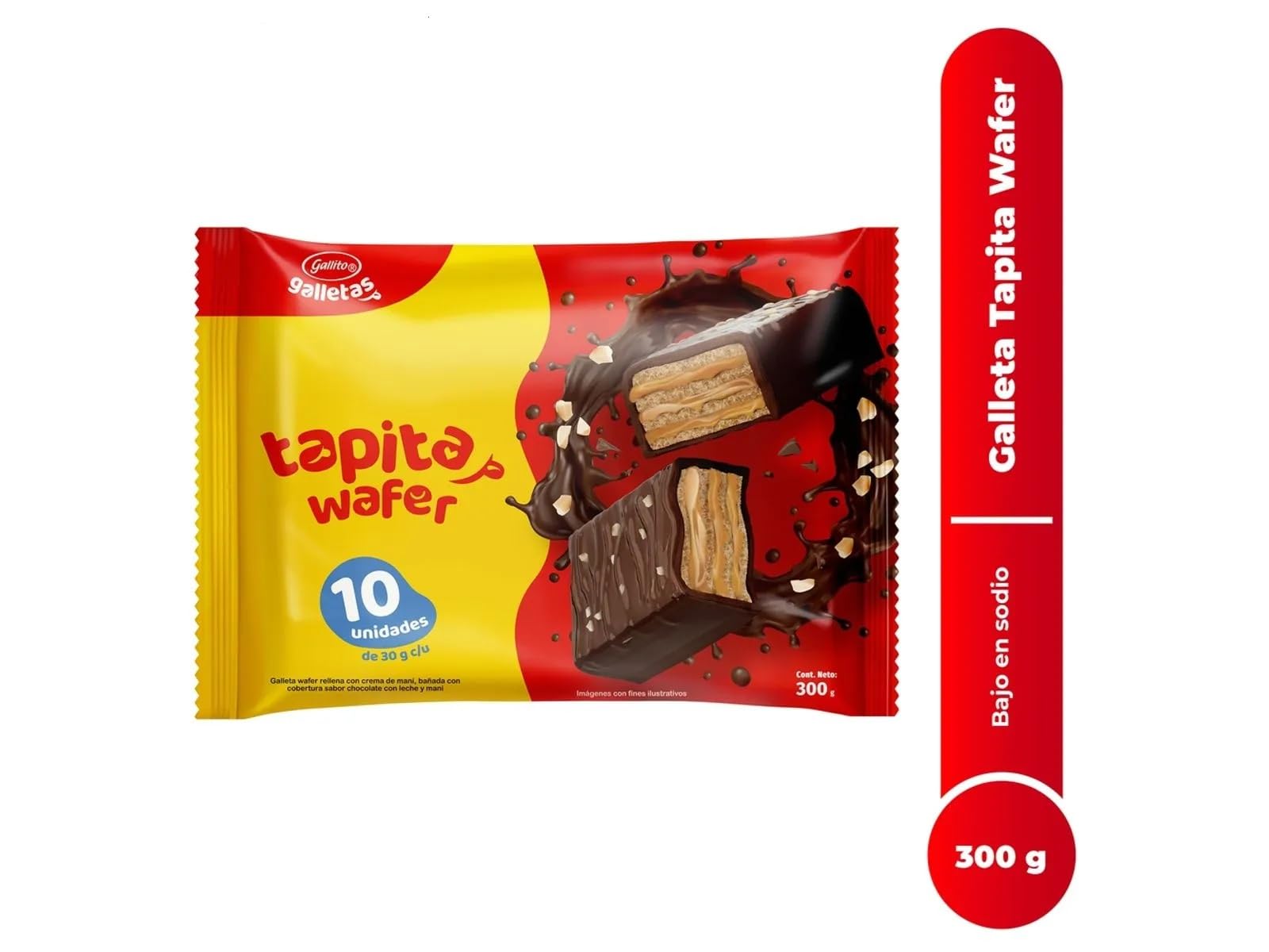 Gallito Tapita Chocolate Covered Peanut Cream Wafer Cookies, - 10 Units per Bag - 300g Each - Costa Rican Snack Favorite - 2 Pack