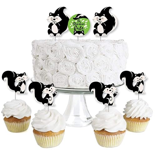 Big Dot of Happiness Little Stinker - Dessert Cupcake Toppers - Woodland Skunk Baby Shower, Birthday Party Clear Treat Picks - Set of 24