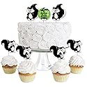 Big Dot of Happiness Little Stinker - Dessert Cupcake Toppers - Woodland Skunk Baby Shower, Birthday Party Clear Treat Picks - Set of 24