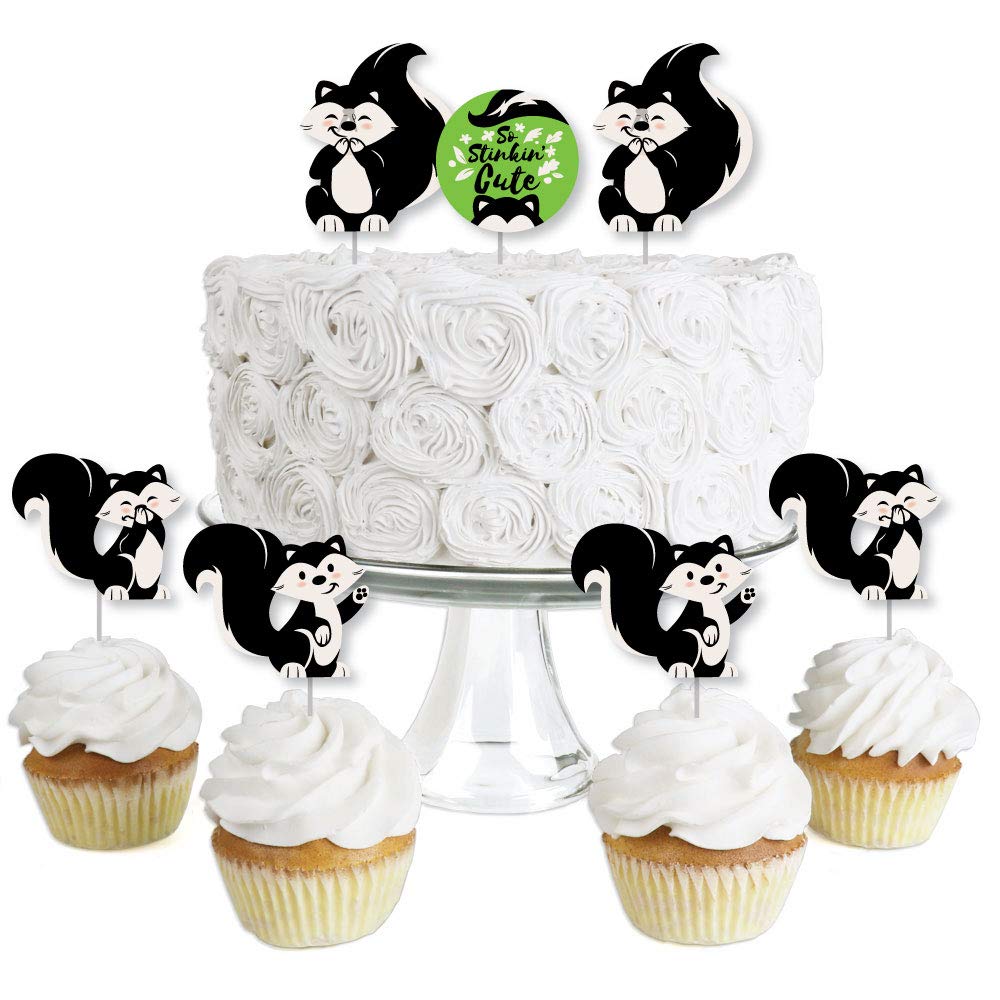 Big Dot of Happiness Little Stinker - Dessert Cupcake Toppers - Woodland Skunk Baby Shower, Birthday Party Clear Treat Picks - Set of 24