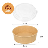 GHEIR 100 Pack 20 oz Disposable Bowls with Lids, Kraft Paper Salad Bowls with Lids, Paper Soup Bowls Food Container for Cold/Hot Food or Takeout