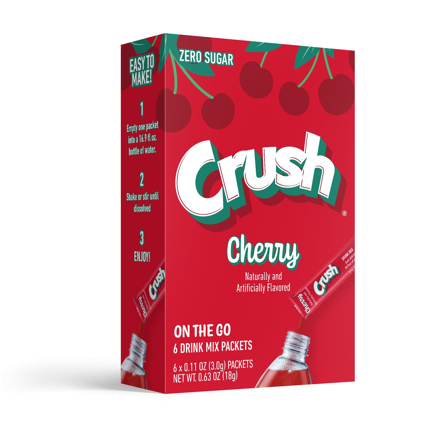 Crush- Powder Drink Mix - Sugar Free & Delicious (Cherry, 72 Sticks)