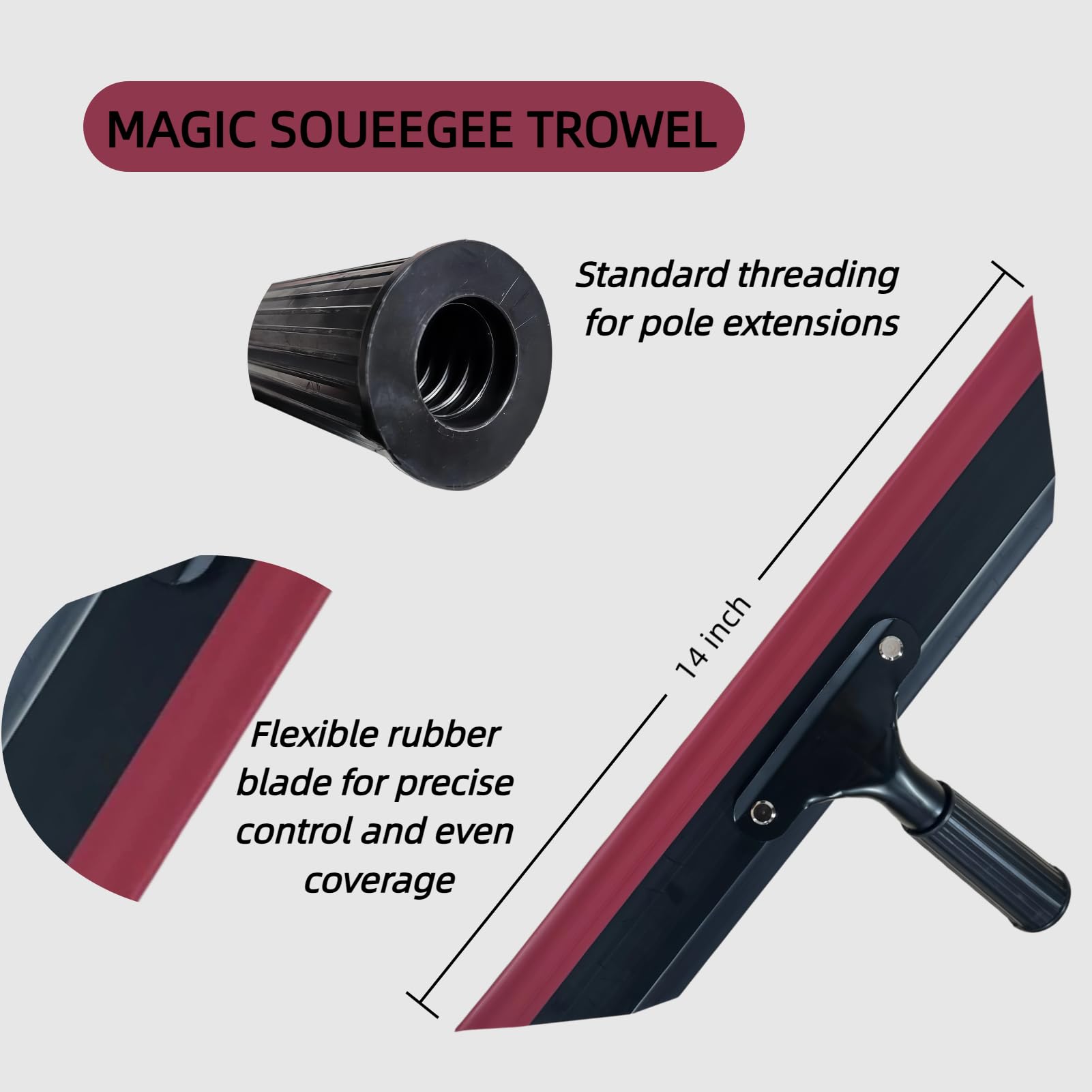 14in Magic Squeegee Trowel, Epoxy Spreader Trowel with Flexible Blade, Smoothing Tool for Knockdown, Drywall, Concrete, Epoxy Surfaces, Make