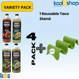 Herdez Taqueria Street Variety Pack Sauce 9 oz Plastic Bottle 4 Pack + 1 Taco Stand by KOOL8SHOP Infinite Deals