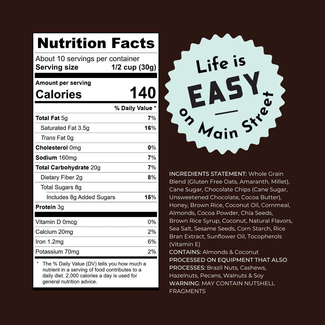 Bakery On Main Decadent Granola, Dark Chocolate Sea Salt - Whole Grain Bakeshop Bliss, Gluten-Free, Non-GMO, 11 Ounce (Pack of 6)