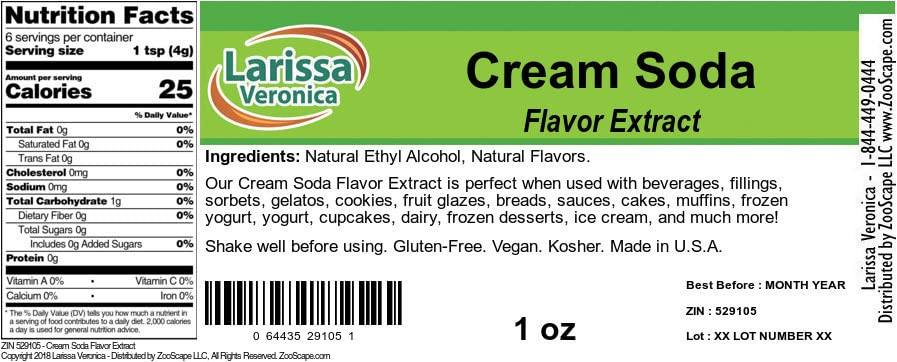 Cream Soda Flavor Extract (1 oz, ZIN: 529105)