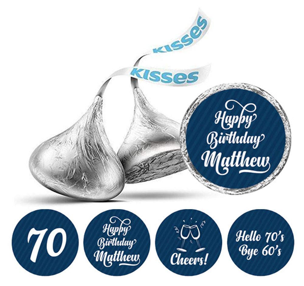 Darling Souvenir 190 Pieces Personalized Blue Birthday Party Chocolate Drop Labels Stickers - Self-Adhesive Mini Candy Wrappers for Decorations, Sweet