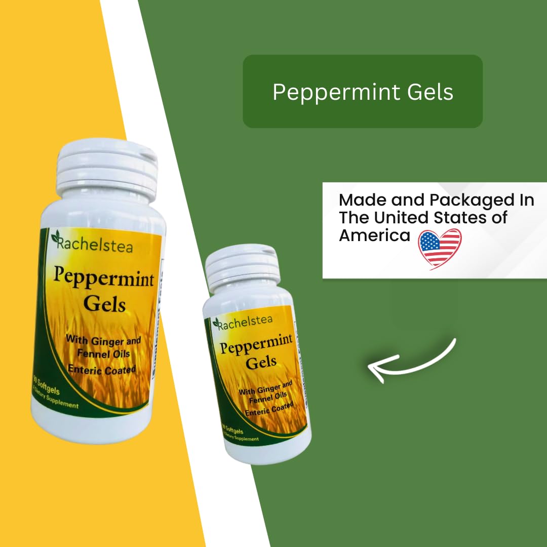 Rachelstea Turmeric, Wild Yam, Ginger, Marshmallow, Chamomile, Peppermint, Fennel, Slippery Elm: 30 Bags, 60 Cups Peppermint Gels: 90 Enteric Coated
