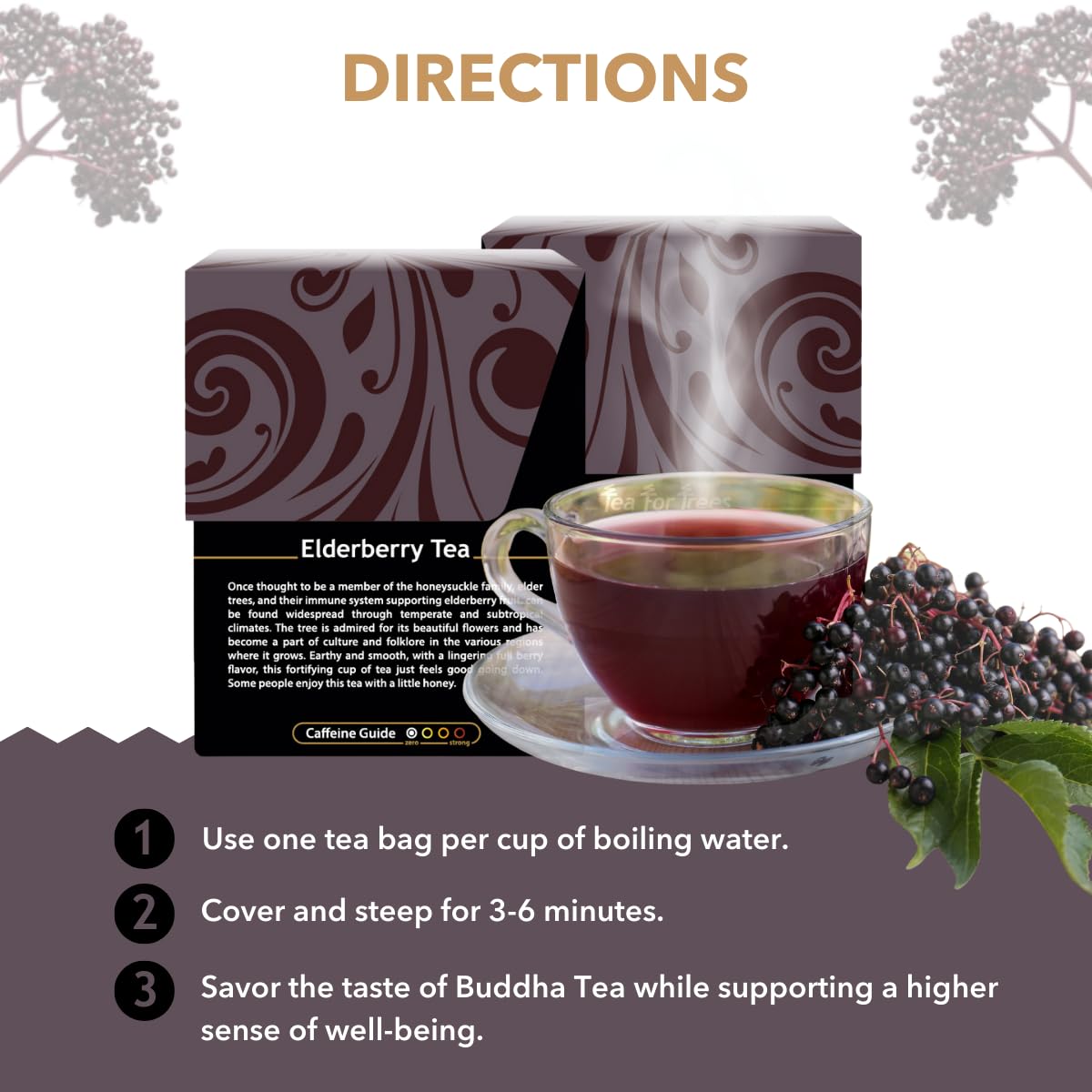 Buddha Teas - Organic Elderberry - Herbal Tea - For Health & Wellbeing - With Antioxidants & Minerals - Clean Ingredients - Caffeine Free - OU Kosher