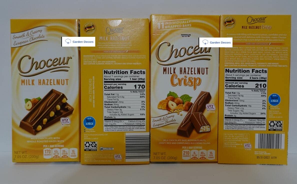 Choceur Milk Hazelnuts Chocolate Bars & Crisp Bars (2 Bars)
