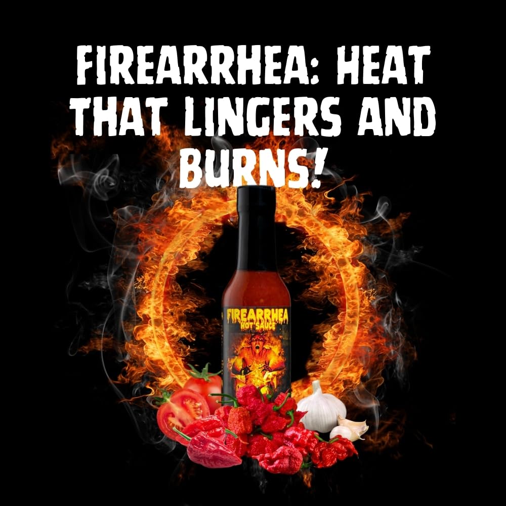 Hellfire Hot Sauce Firearrhea - Extreme Hot Sauce with the World’s Hottest Four Peppers, 5 oz.
