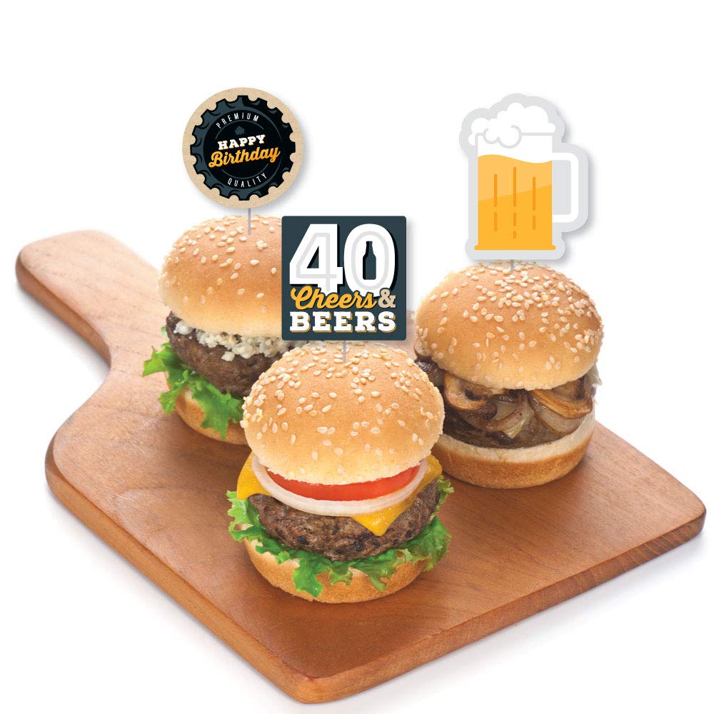 Big Dot of Happiness Cheers and Beers to 40 Years - Dessert Cupcake Toppers - 40th Birthday Party Clear Treat Picks - Set of 24