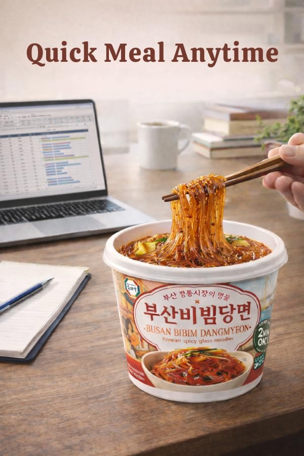 Surasang Spicy Bibim Dangmyeon Glass Noodles - Korean Sweet Potato Instant Noodles with Spicy Sauce, Gluten-Free Dangmyun, Ready in 5 Minutes