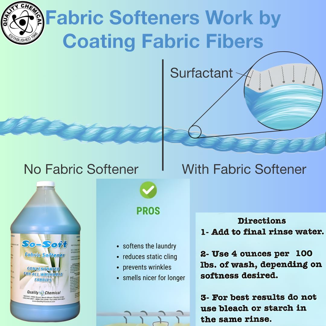 Quality Chemical So Soft Fabric Softener - All Fabric Softener - Liquid - Controls Static Cling, No Stiffening and Fraying - Laundry Softener for Soft