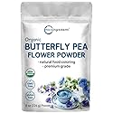 Micro Ingredients Organic Butterfly Pea Flower Powder, 8 oz | Herbal Tea Powder for Hot or Iced Drinks | Natural Blue & Purple Color | Rich in