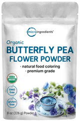 Micro Ingredients Organic Butterfly Pea Flower Powder, 8 oz | Herbal Tea Powder for Hot or Iced Drinks | Natural Blue & Purple Color | Rich in