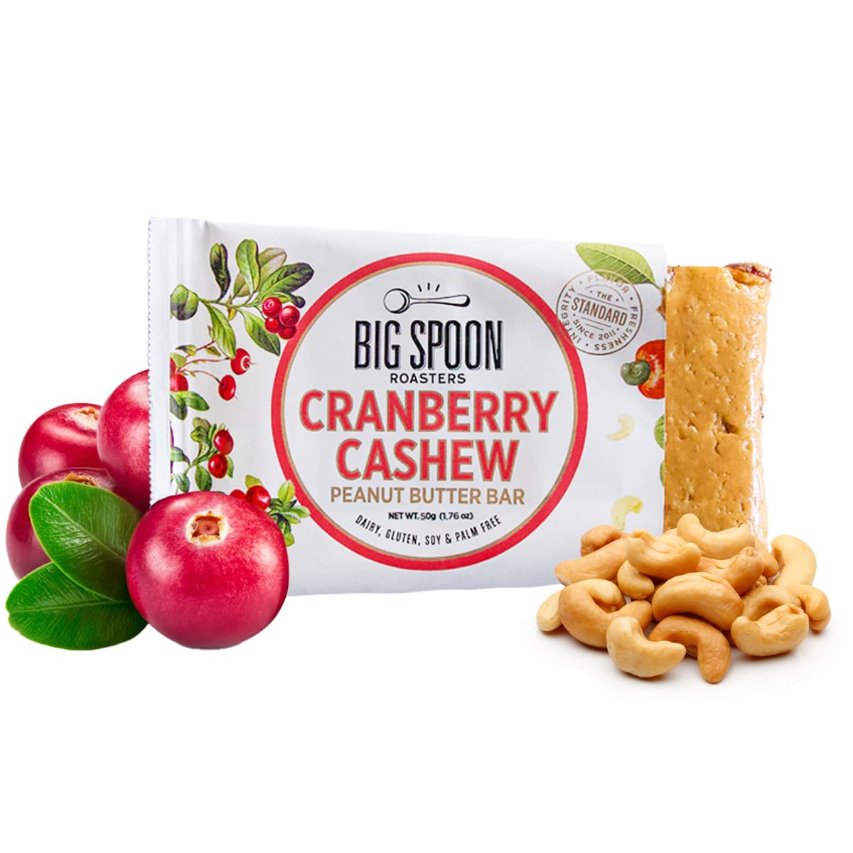 Big Spoon Roasters Cranberry Cashew Nut Butter Bars - Low Carb, High Protein Bars w/Pea Protein - Vegan Snacks w/Peanut & Almond Butter - Gluten-free