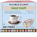 Double Donut Coffee Half Caff Coffee Pods, Single Serve Half Caffeine Coffee Pods For Keurig K Cup Brewers, Medium Roast, 80 Count