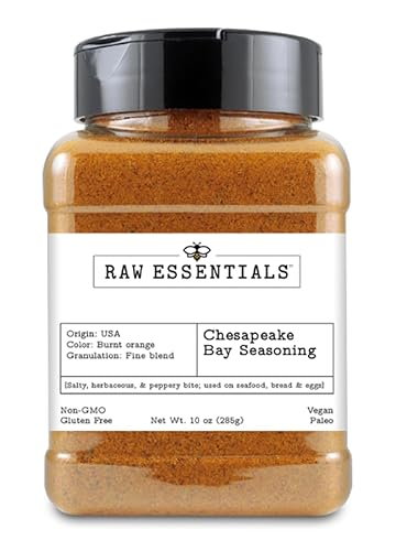 Raw Essentials Chesapeake Bay Seasoning - Salty, Herbaceous and Peppery Bite - Used on Seafood, Bread and Eggs - 10 Ounce Bottle