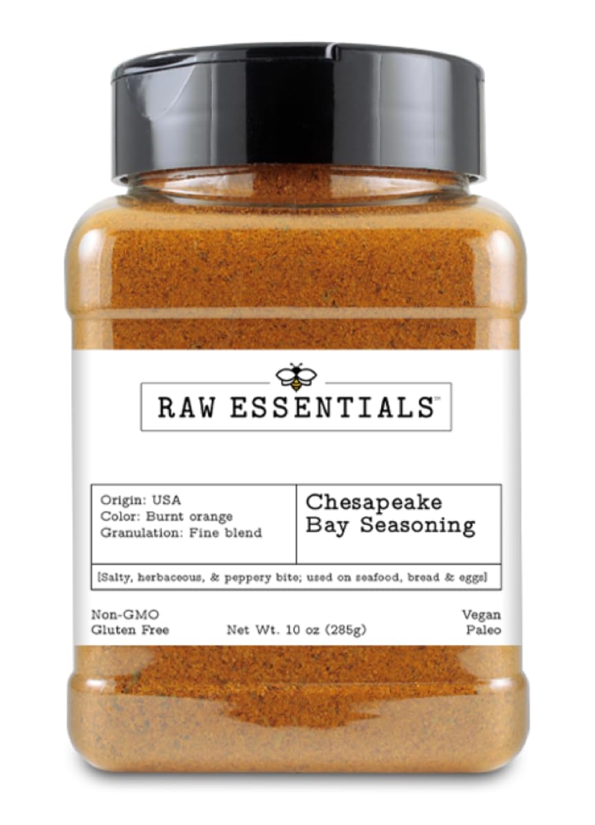 Raw Essentials Chesapeake Bay Seasoning - Salty, Herbaceous and Peppery Bite - Used on Seafood, Bread and Eggs - 10 Ounce Bottle