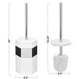 Creative Scents Quilted Mirror Bathroom Toilet Brush Set - White Toilet Bowl Brush and Holder - Good Grip Toilet Bowl Cleaner Brush and Holder