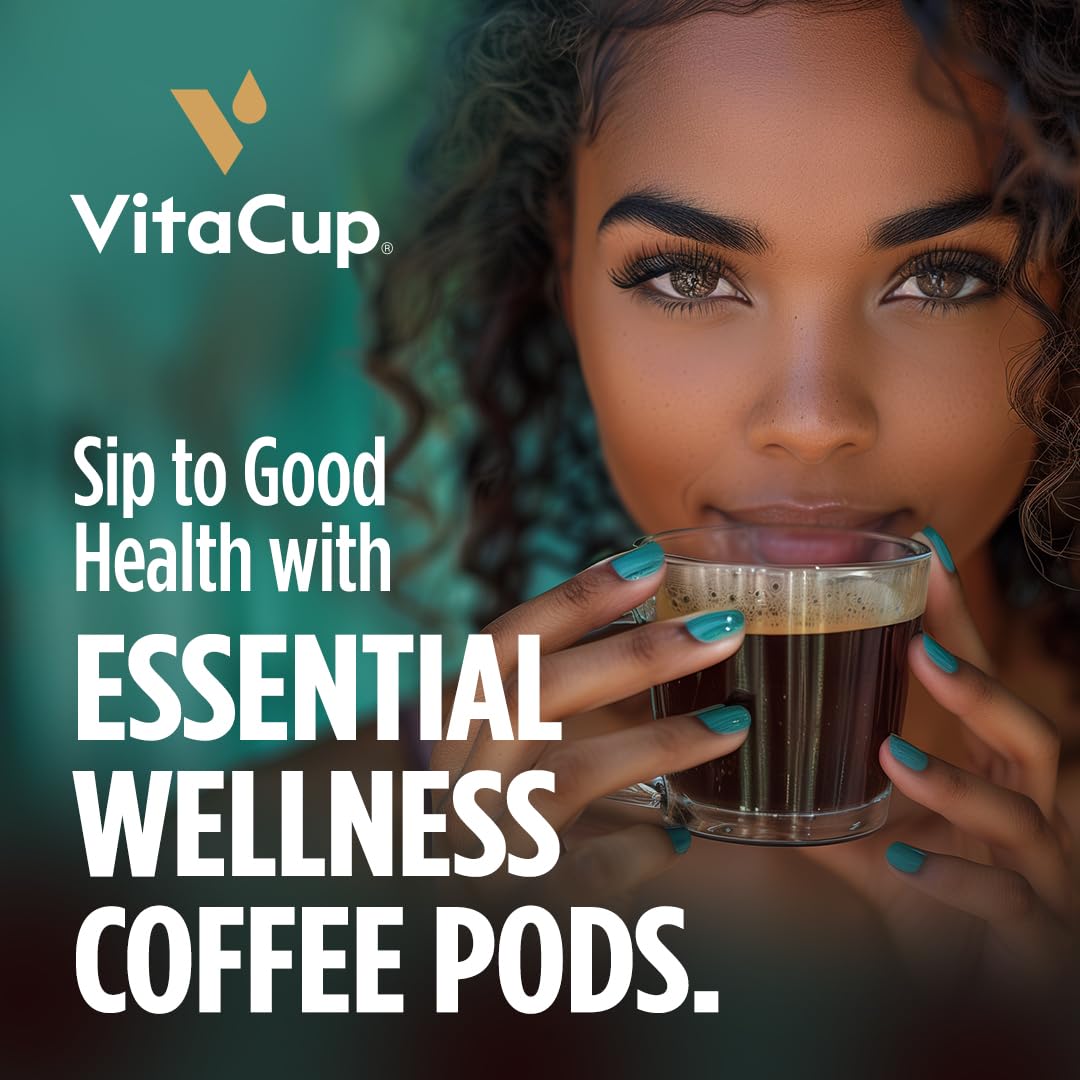 VitaCup Immunity Coffee Pods, Wellness Boost with Antioxidants, Echinacea, Probiotics, Vitamin C & D3, Medium Dark Roast, Single Serve Pod Compatible