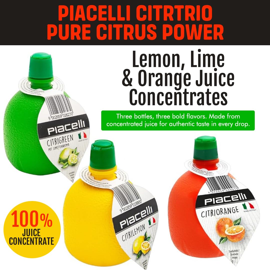 Piacelli CitrTrio Juice - Lemon, Lime & Orange Juice Concentrates Delivering Fresh, Natural Citrus Flavor for Cooking & Drinks - Lemon Juice Adds Zest
