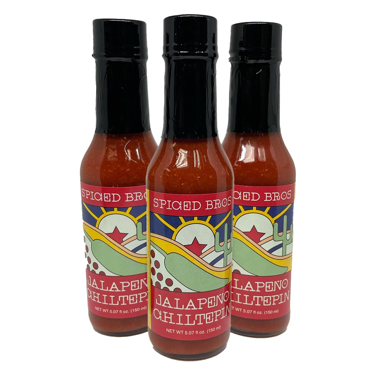 Spiced Bros Chica Jalapeño Chiltepin Hot Sauce, Spicy, Vegan, 15.21 Fl Oz, 3 pack