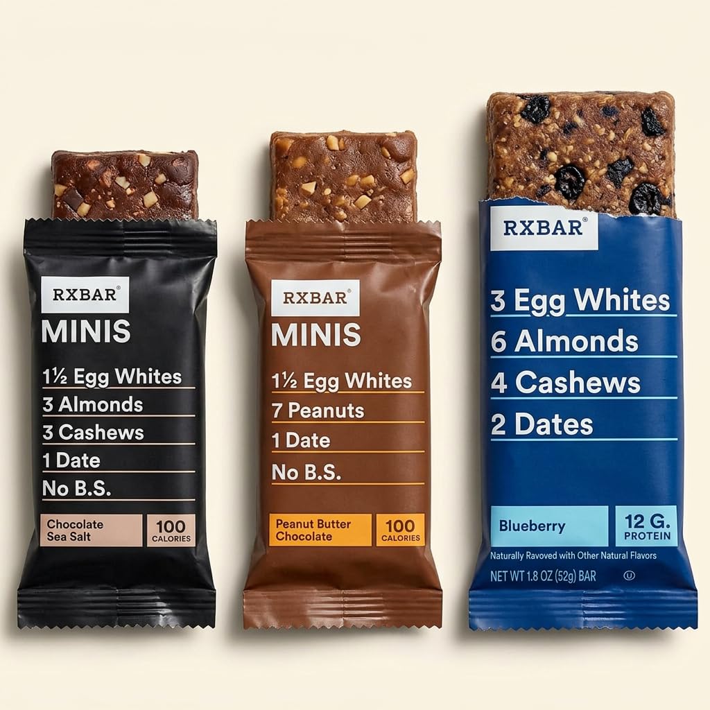 RXBAR Protein Bar Variety Pack, Regular & Mini Bars, 21 Count - Chocolate Sea Salt, Peanut Butter Chocolate, Blueberry & Strawberry - Whole Food