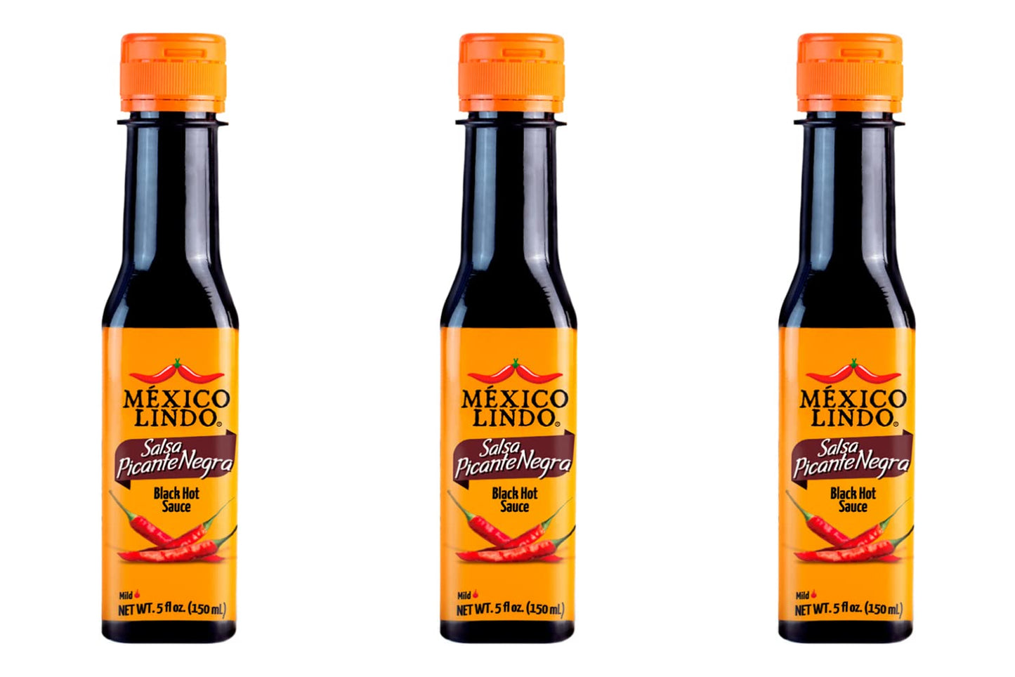 Mexico Lindo Picante Negra Hot Sauce | Light & Spicy | 8,400 Scoville Level | Great with Asian Food, Seafood & Meat | 5 Fl Oz Bottle (Pack of 3)