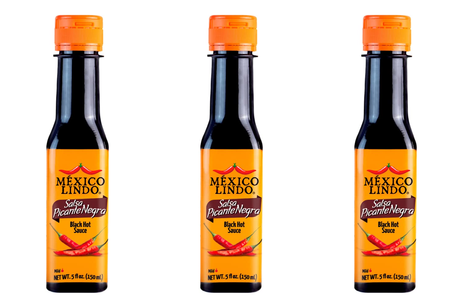 Mexico Lindo Picante Negra Hot Sauce | Light & Spicy | 8,400 Scoville Level | Great with Asian Food, Seafood & Meat | 5 Fl Oz Bottle (Pack of 3)