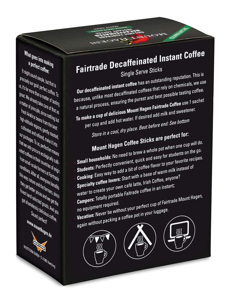 Mount Hagen 25 Count Single Serve Instant Decaf Coffee Packets - 1 Pack | Decaffeinated Organic Medium Roast Arabica Beans | Eco-friendly, Fair-Trade