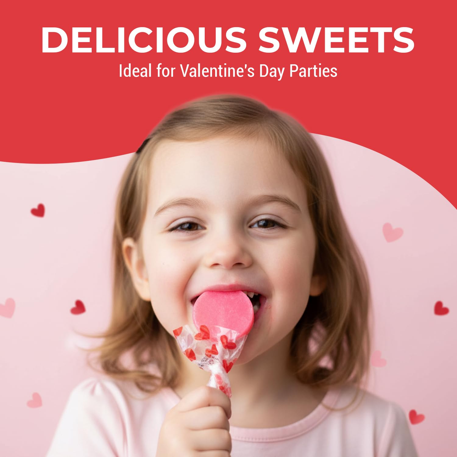 Valentine Red & Pink Heart Printed Lollipops - (Pack of 57) - Ideal for Valentine's Day Parties, Party Favors, Classroom Treats & Gift Bags