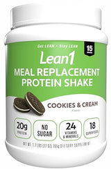 N53 Lean1 Meal Replacement Protein Powder, Cookies and Cream Flavor, 15 Serving tub, No Sugar Added