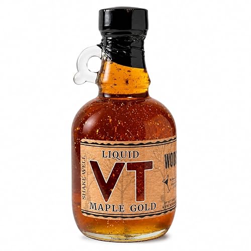 Wood’s Liquid Maple Gold - Vermont Maple Syrup with Real 24K Gold Flakes - Vegan, Plant-Based Sweetener - Small Batch, Artisanal, Luxury Syrup