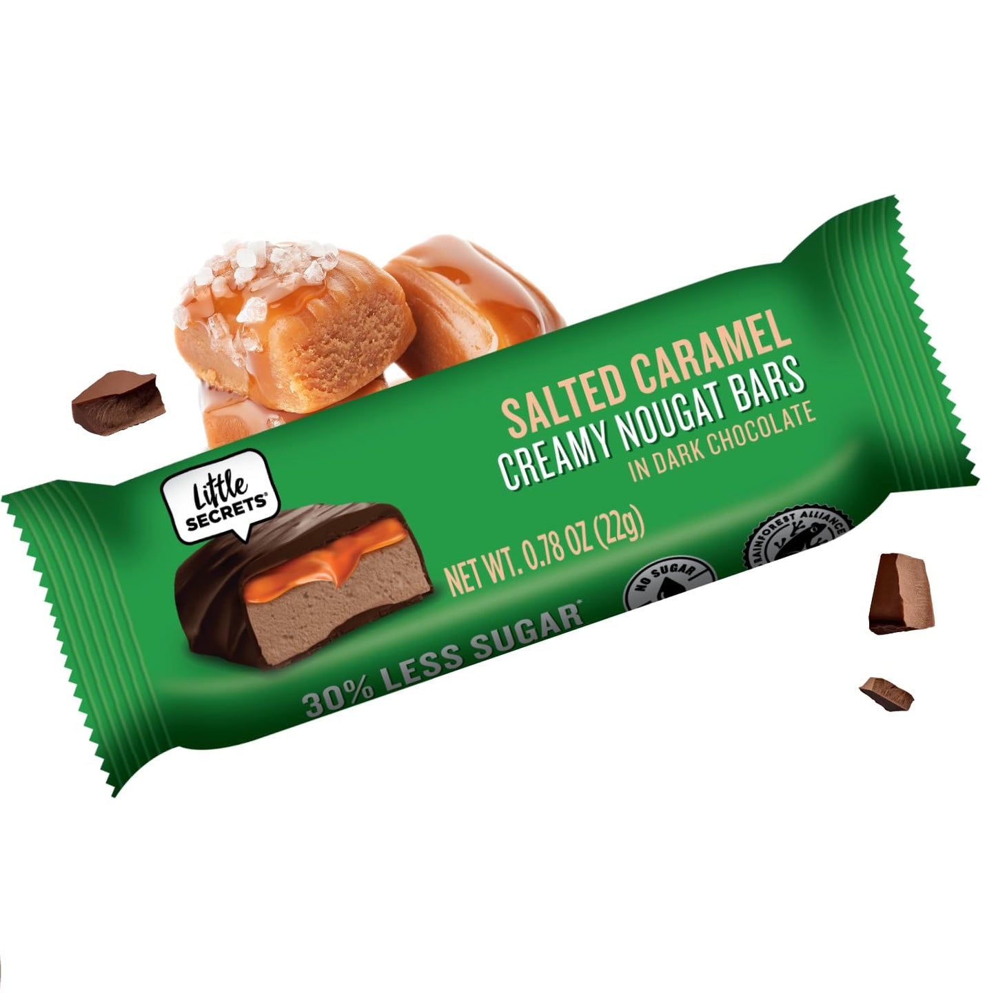 Little Secrets Dark Chocolate Caramel Nougat Bars | 5 Snack Bars | Made in Europe | Nothing Artificial & No Sugar Alcohols | Sustainable Cocoa | 3.9