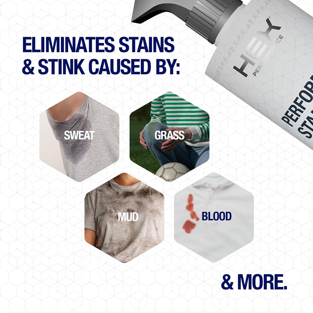 HEX Performance Stain & Stink Remover Spray, Unscented, 44oz (Pack of 2) - Activewear Laundry Pre-Treat for Odor & Tough Stains, Sweat, Grass, Blood