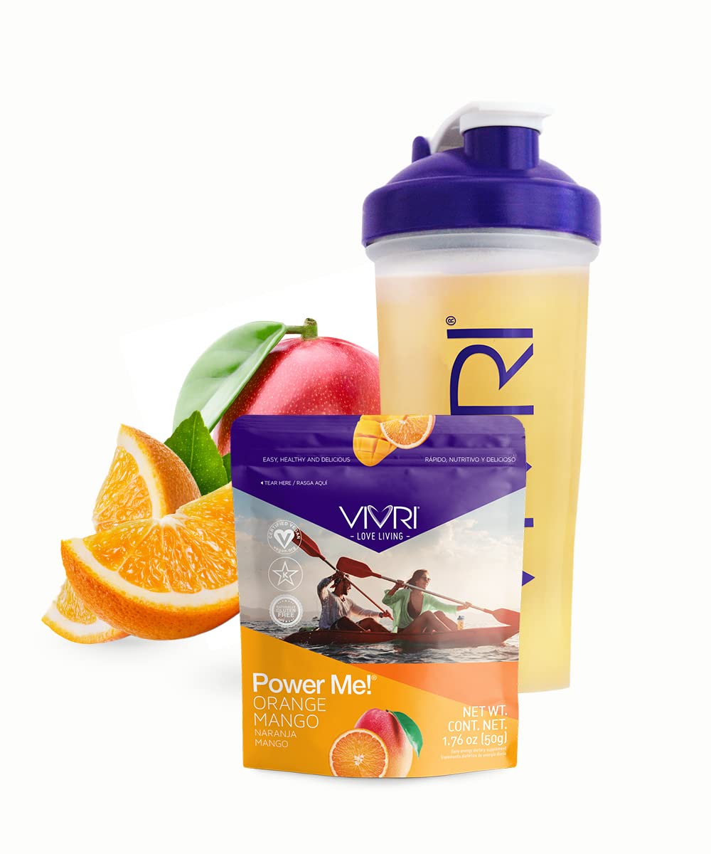 VIVRI Power Me! Orange Mango Energy Drink | 10 Portions, 50 g | Natural Caffeine with Green Tea, Yerba Mate tea, Guarana | Rich in Vitamins B (B6, B1