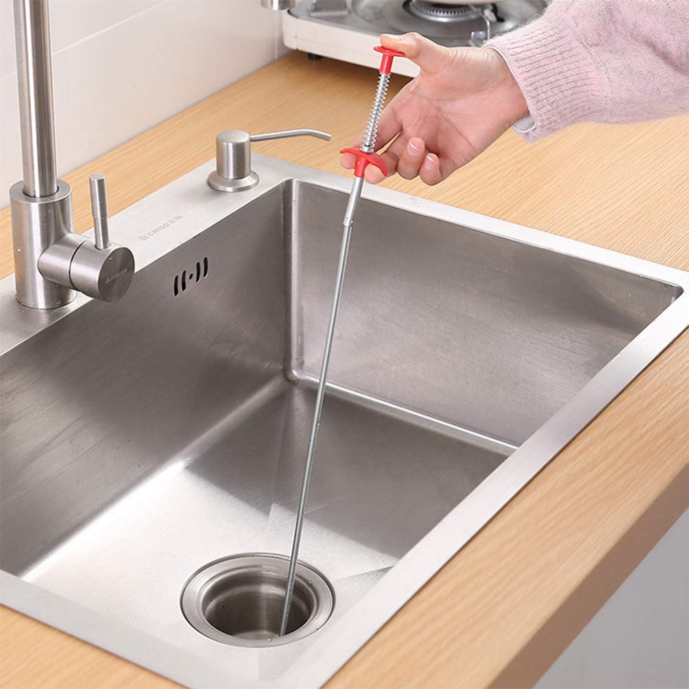 Familyhouse Bendable Sink Cleaning Hook Sewer Dredging Tool Kitchen Spring Pipe Hair Remover Kitchen Through Sewer Dredging Device Drain Opener Red