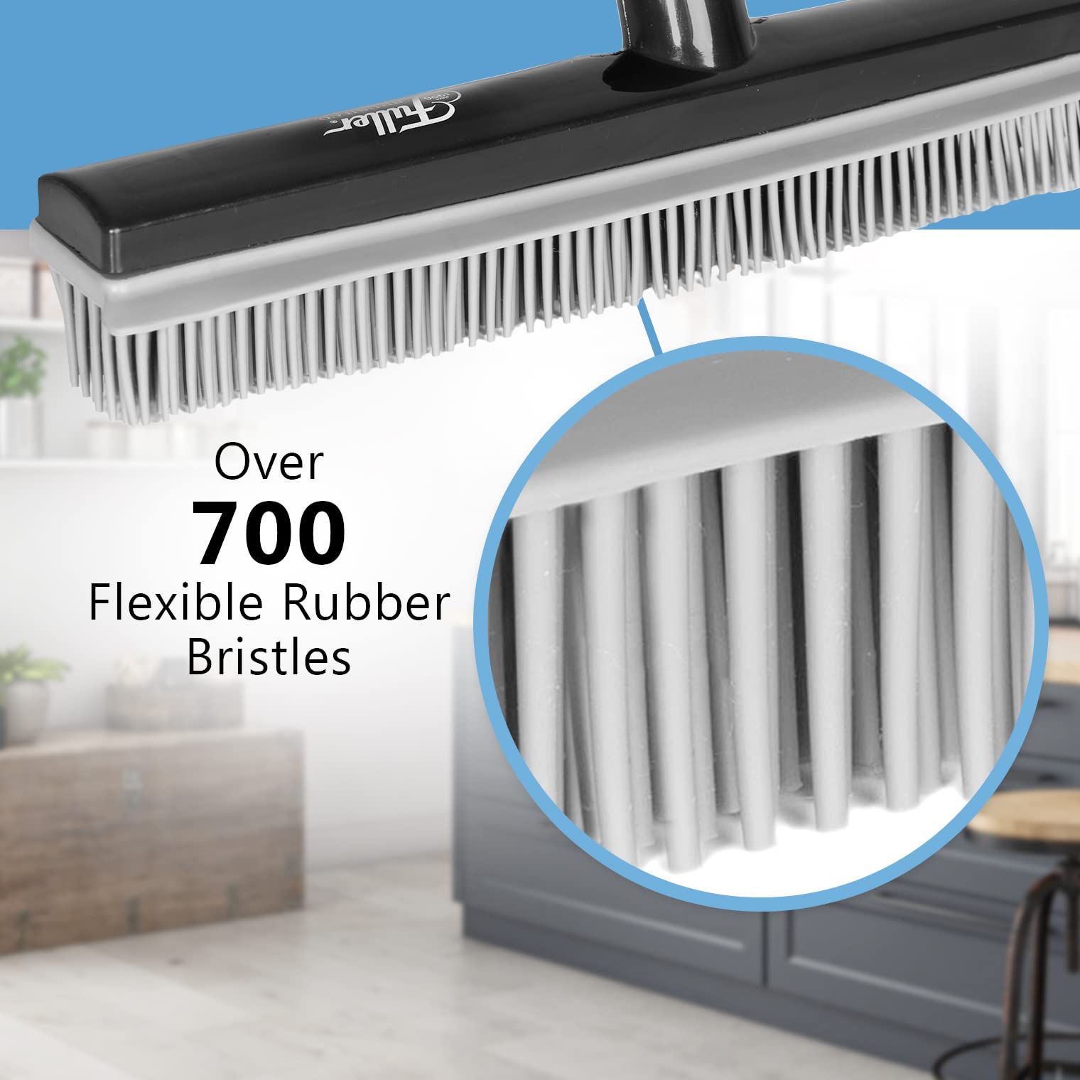Fuller Brush Rubber Broom - for Carpets Floors Stairs Upholstery - Electrostatic Action Removes Pet Hair Lint Fuzz Dirt Particles - Built-in Squeegee